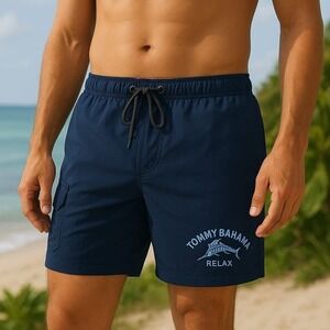 Tommy Bahama Swim Trunks Shorts Cargo Pockets Relax Blue XXL EUC